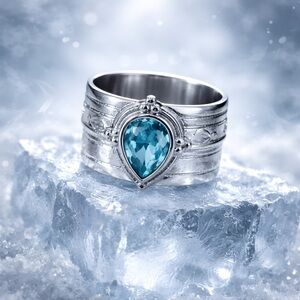 *NEW* Copper with Silver Plating Wide Faced Blue Cubic Zirconia Ring